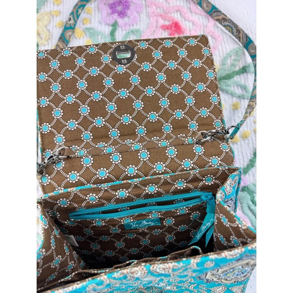 Vera Bradley Shoulder Bag Teal Paisley Pattern Flap‎ Top Closure - Picture 5 of 8